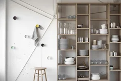 Shelving in the kitchen in the interior