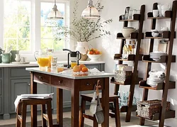 Shelving in the kitchen in the interior