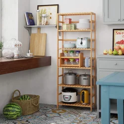 Shelving in the kitchen in the interior