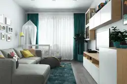 Bir otaqda qonaq otağı, yataq otağı və uşaq otağının dizaynı