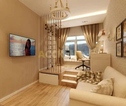 Design of living room, bedroom and children's room in one room
