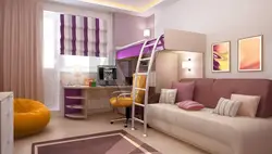 Bir otaqda qonaq otağı, yataq otağı və uşaq otağının dizaynı