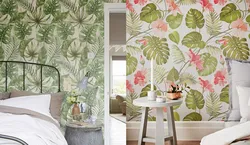 Wallpaper with leaves in the bedroom photo