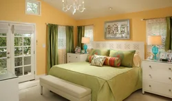 Green and yellow in the bedroom interior