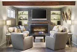 Living rooms with artificial fireplace photo