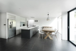 Gray Porcelain Tiles In The Kitchen Interior