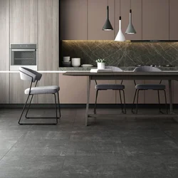 Gray porcelain tiles in the kitchen interior