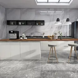 Gray Porcelain Tiles In The Kitchen Interior