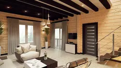 Imitation timber in the interior of the kitchen living room