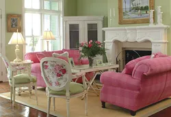 Pink green living room interior