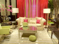 Pink green living room interior