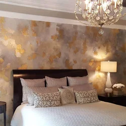 Venetian plaster in the bedroom interior photo