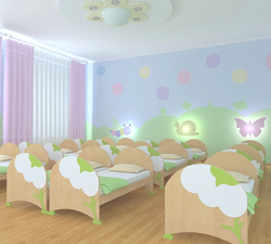 Decorating a bedroom in a kindergarten in photos