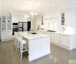 White Kitchen Design With Island