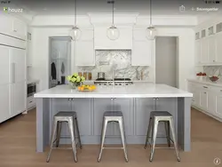 White kitchen design with island