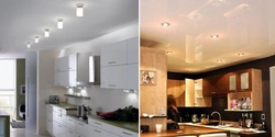 Photo glossy stretch ceiling in the kitchen photo