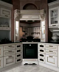 Kitchen design with corner hood