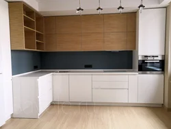 Kitchen white bottom top wood effect photo