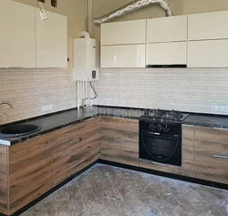 Kitchen white bottom top wood effect photo