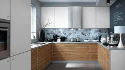 Kitchen white bottom top wood effect photo