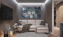 Wall behind the sofa design photo in the living room
