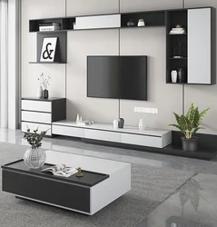 TV fotoşəkili üçün müasir üslubda qonaq otağı mebeli