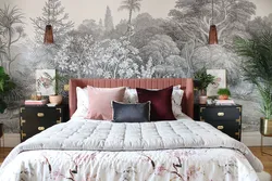 Wallpaper forest in the bedroom interior photo