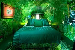 Wallpaper forest in the bedroom interior photo