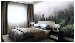 Wallpaper forest in the bedroom interior photo