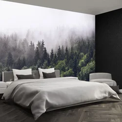 Wallpaper forest in the bedroom interior photo