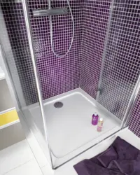 Tepsi ilə banyoda duş kabinlərinin fotoşəkili
