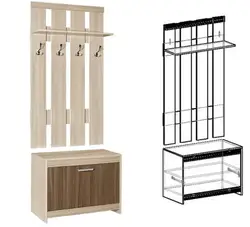 Narrow coat rack with shoe rack in the hallway photo