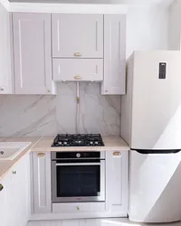 Kitchen in Khrushchev with a stove and a refrigerator design photo layout