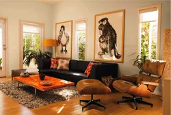Brown orange living room interior
