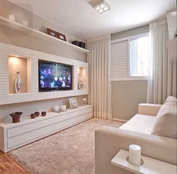 Müasir qonaq otağı açıq rəngli dizayn TV ilə