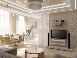 Modern living room in light colors design with TV
