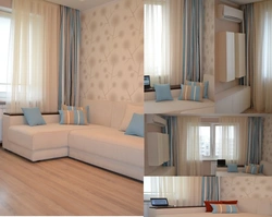 Living room design in Khrushchev two windows