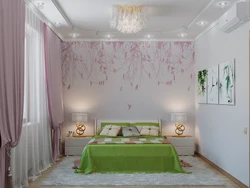 Bedroom with flowers on one wall design