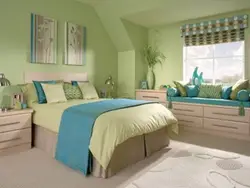 Color combination in the bedroom interior light green