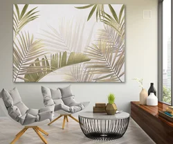 Palm leaves in the living room interior