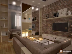 Living room interior 18 sq m in loft style
