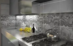 Apron for a gray kitchen made of tiles design photo