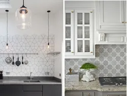 Apron for a gray kitchen made of tiles design photo