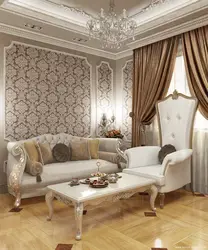 Классический стиль гостиной с обоями фото