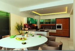 Highlight the kitchen in the living room photo