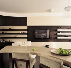 Highlight the kitchen in the living room photo