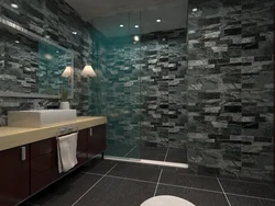 Tile wall in bathroom interior photo