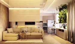 Living Room With Kitchen In Modern Style Photo Design Wallpaper