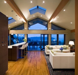 Ceiling design in the living room at home photo