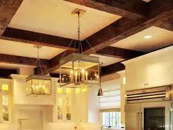 Wooden lamps for kitchen photo